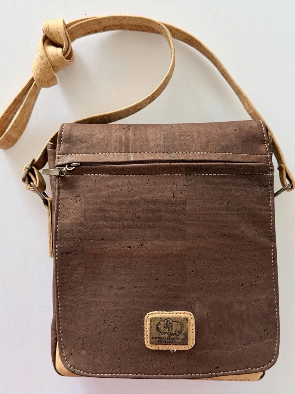 Brown Cork Crossbody Bag with Tan Strap- JA Cork